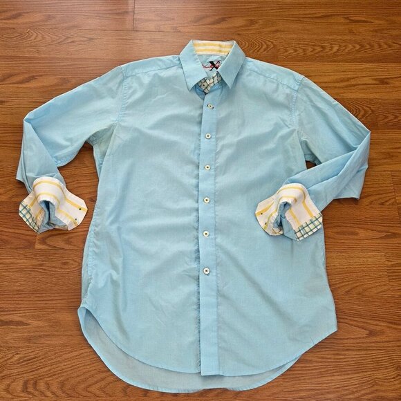 Robert Graham Shirt Men's Small Aqua Blue Long Sleeve Flip Cuff Button Up - Picture 1 of 13